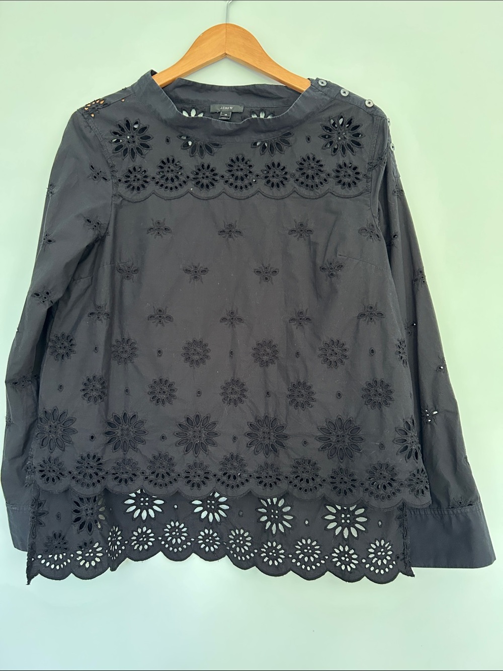 J. Crew Black Embroidered Eyelet Long-Sleeve Blouse